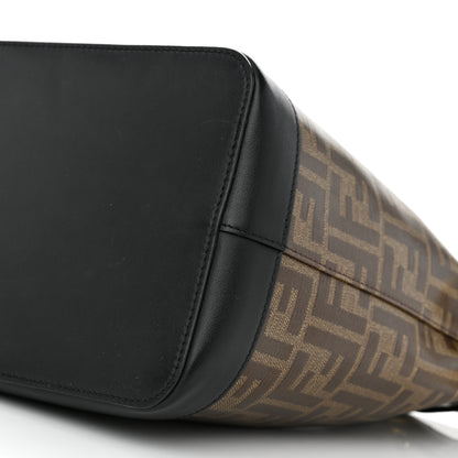 Fendi Glazed Fabric Vitello Grace F is Fendi FF 1974 Stamp Patch Grande Mon Tresor Bucket Bag Mogano Panna Black 10 of 11