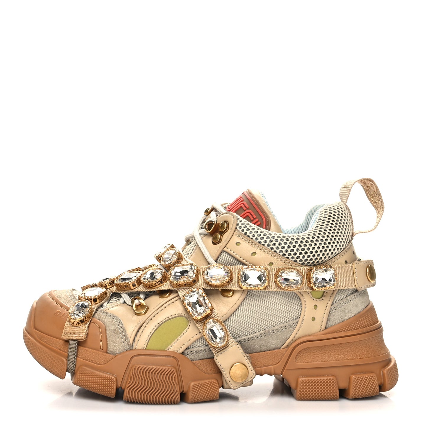 X SEGA Mesh Canvas Calfskin Removable Crystals Flashtrek Sneakers 36 Mystic White Oatmeal Sand Storm