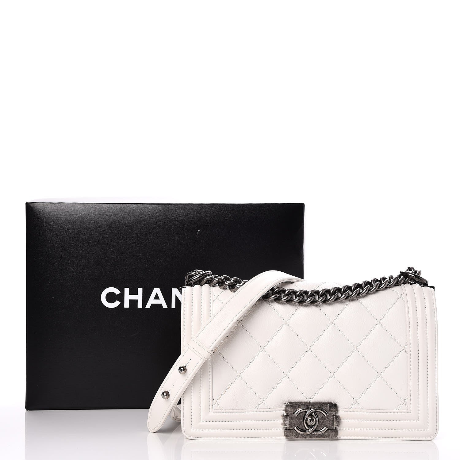 Chanel Calfskin Double Stitch Medium Boy Flap White 9 of 9