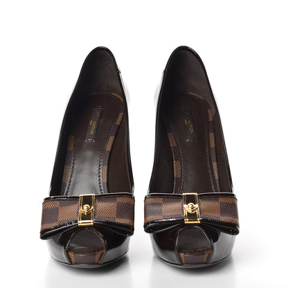 Louis Vuitton Patent Damier Ebene Valentine Pumps 39.5 Black 3 of 12