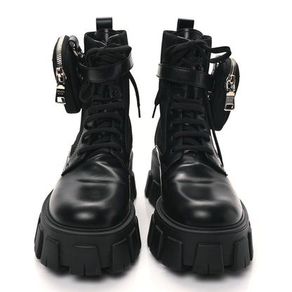 Prada Spazzolato Rois Re-Nylon Metal Triangle Logo Monolith Pouch Pocket 55mm Boots 36.5 Black 2 of 8