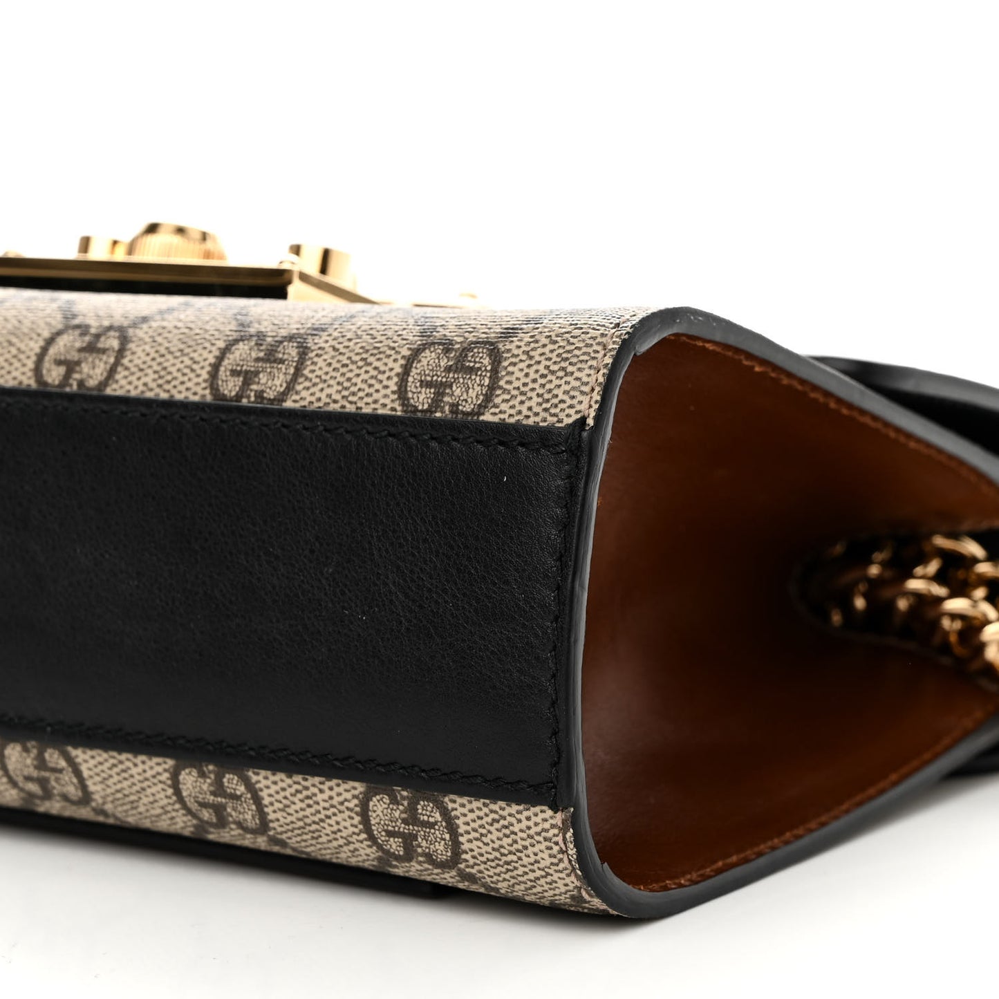 GG Supreme Monogram Calfskin Small Padlock Shoulder Bag Beige Black Cuir