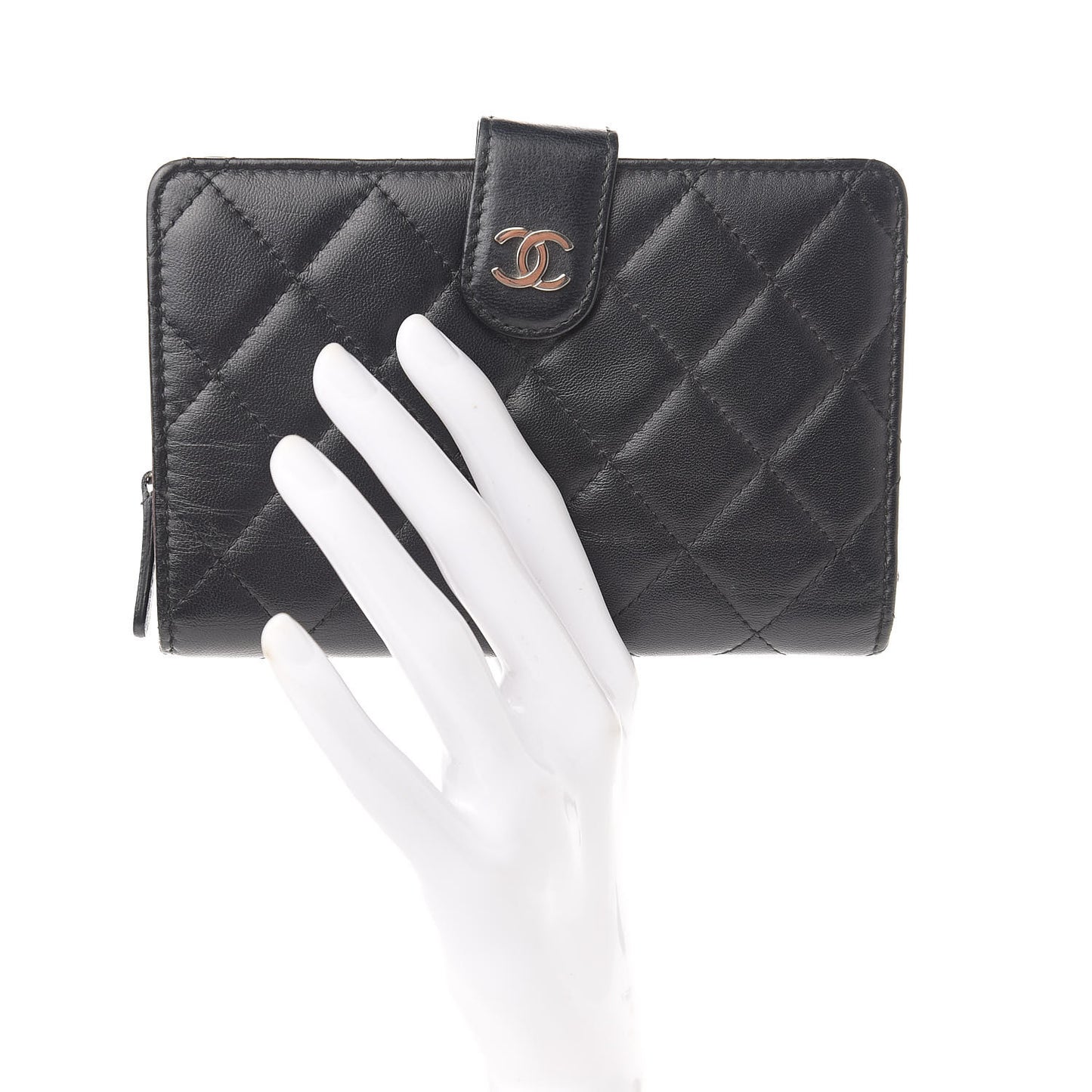 Lambskin Quilted Zipped Pocket Wallet Black