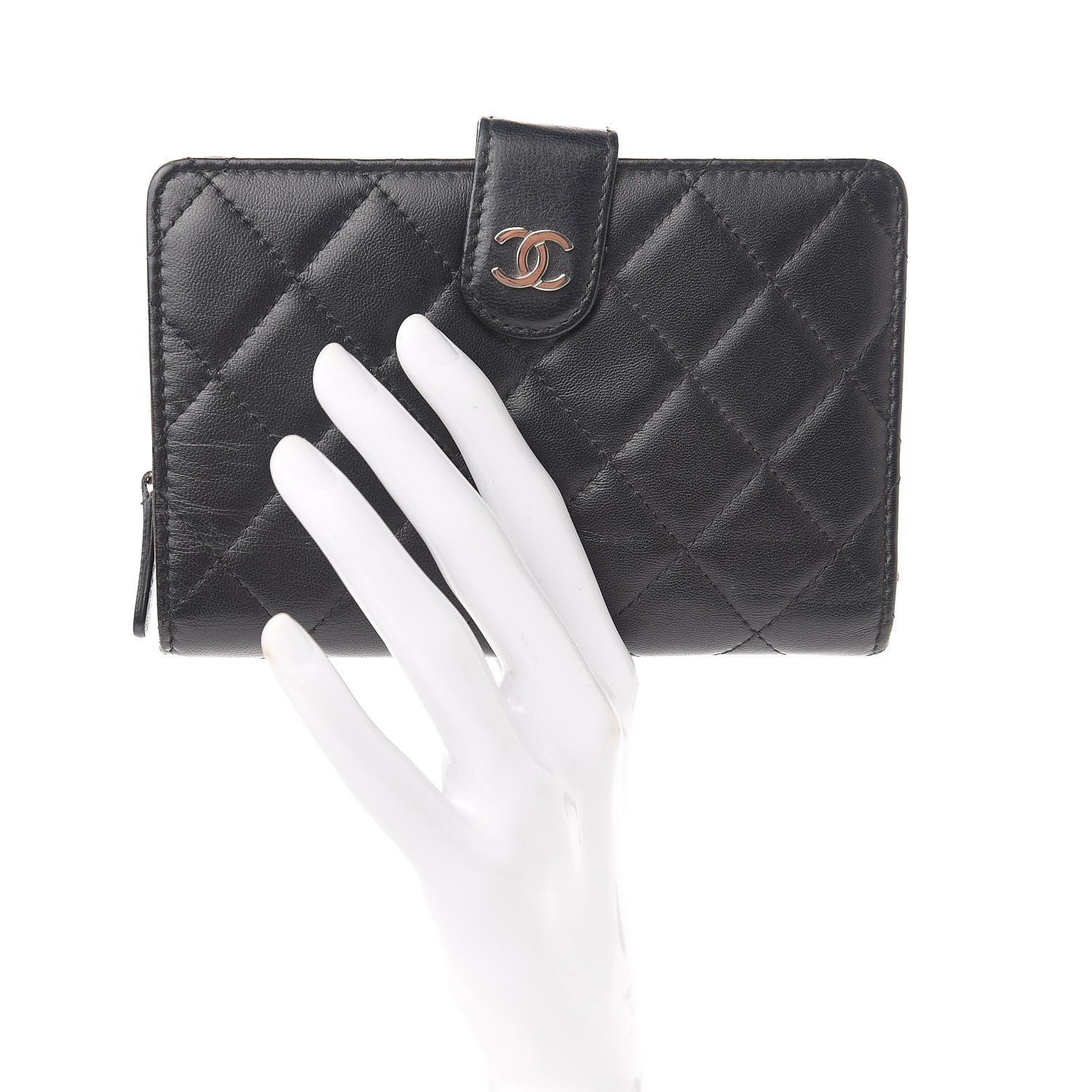 Chanel Lambskin Quilted Zipped Pocket Wallet Black 2 of 9