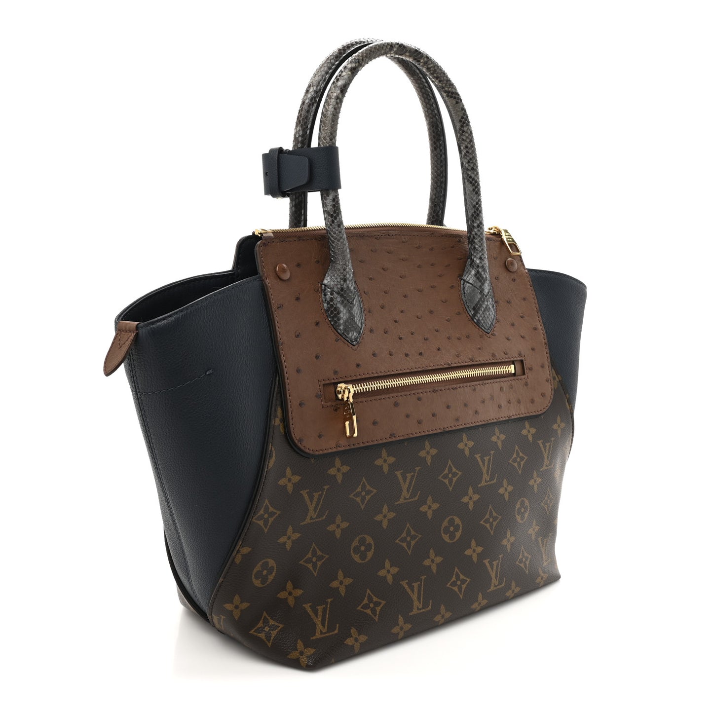 Ostrich Snakeskin Monogram Majestueux Tote MM Blue