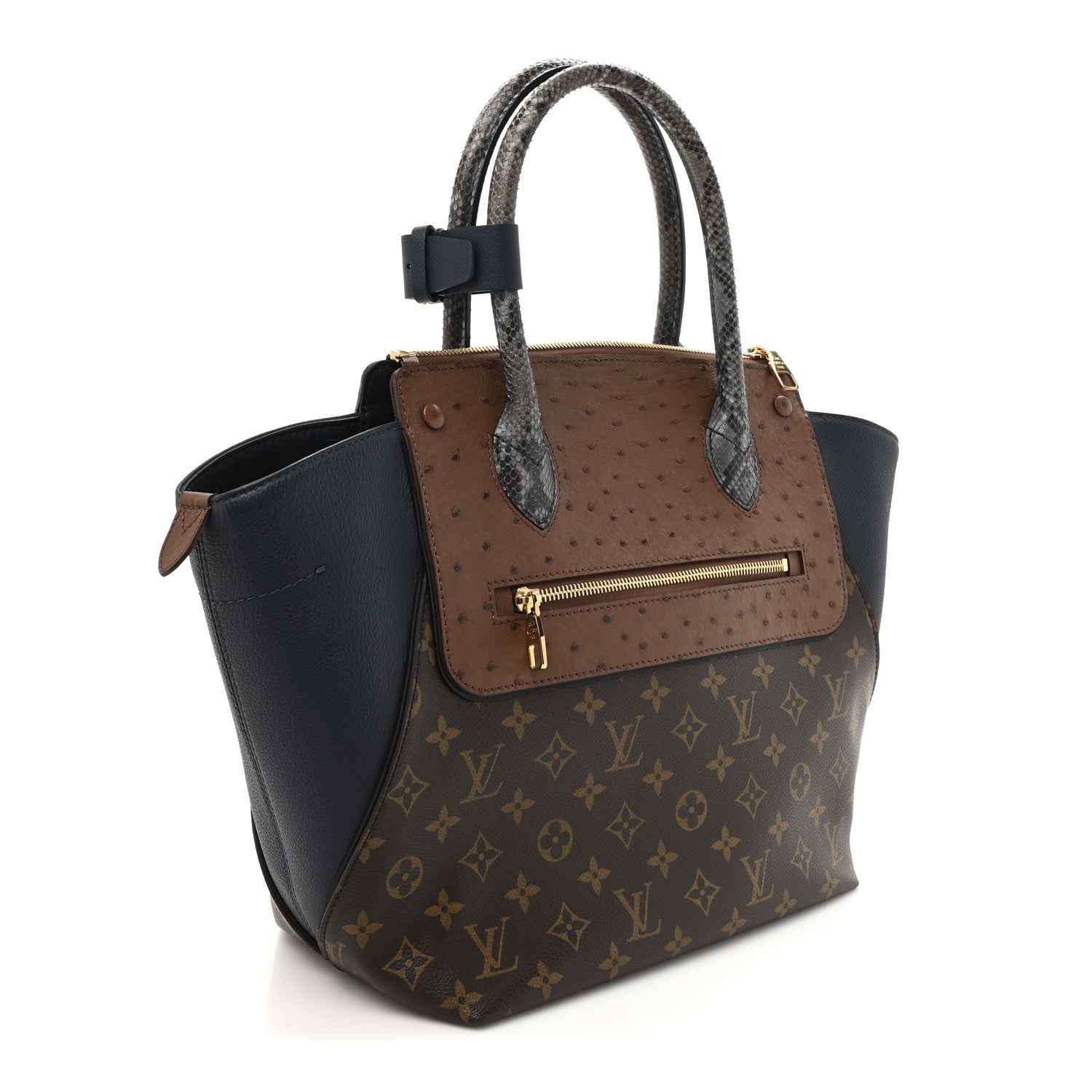 Louis Vuitton Ostrich Snakeskin Monogram Majestueux Tote MM Blue 2 of 9