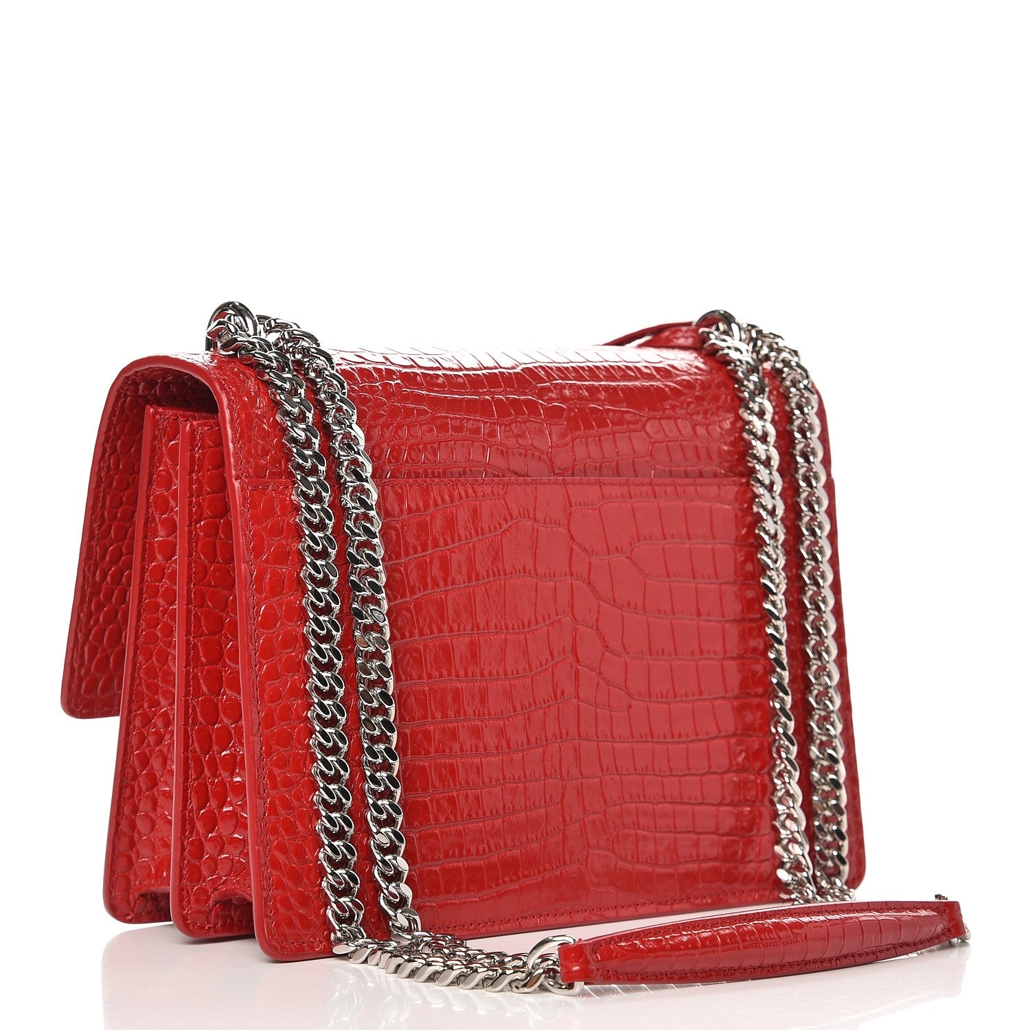 Saint Laurent Calfskin Crocodile Embossed Medium Monogram Sunset Rouge Eros 4 of 9