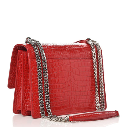 Saint Laurent Calfskin Crocodile Embossed Medium Monogram Sunset Rouge Eros 4 of 9