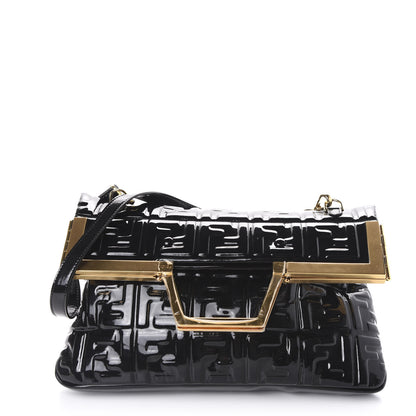 Fendi Patent FF 1974 Embossed Medium Shopping Flap Bag Black 1 of 9