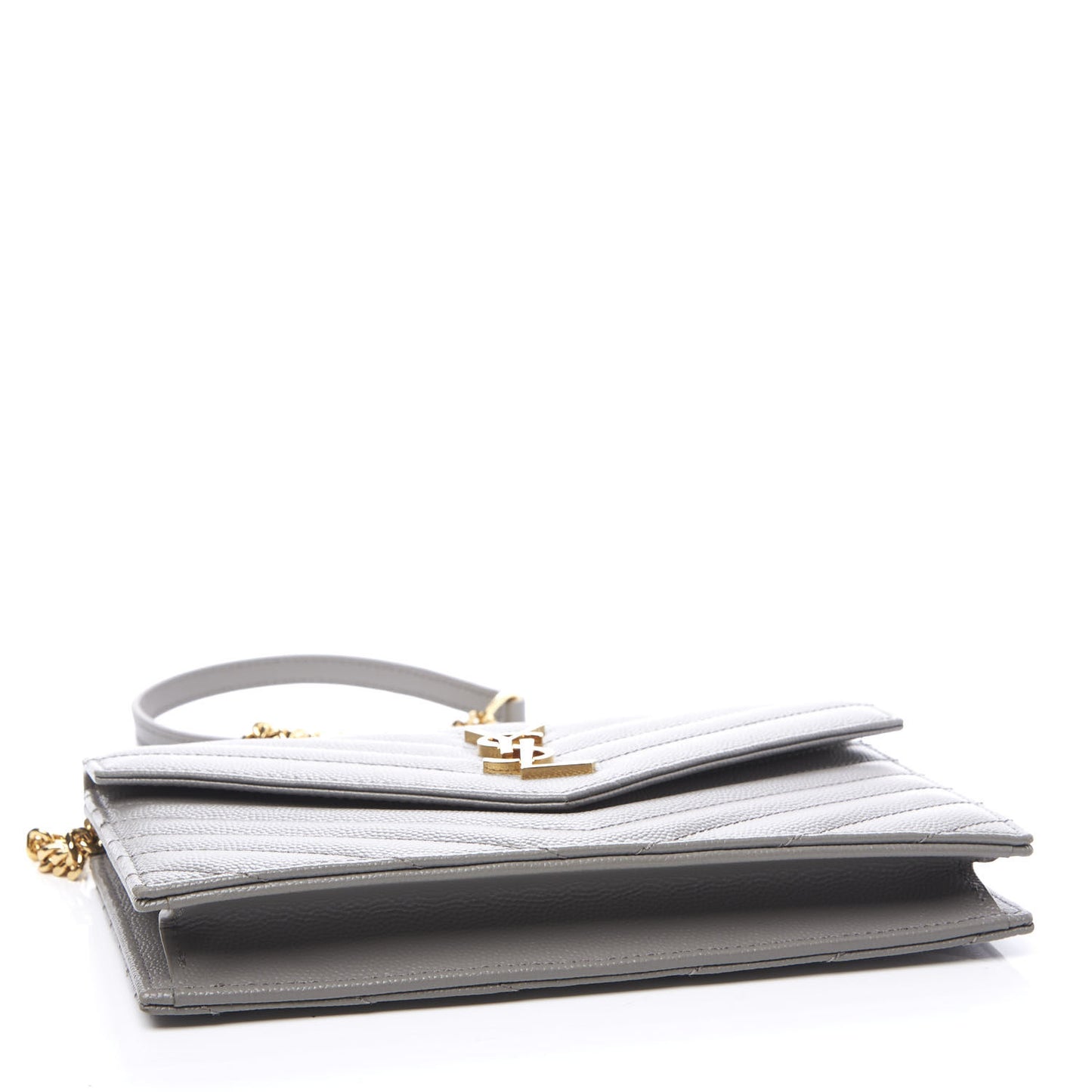 Grain De Poudre Matelasse Chevron Monogram Envelope Chain Wallet Oyster Grey