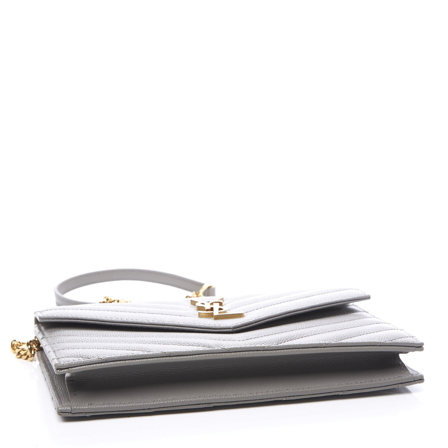 Saint Laurent Grain De Poudre Matelasse Chevron Monogram Envelope Chain Wallet Oyster Grey 3 of 10