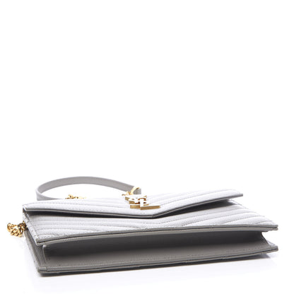 Saint Laurent Grain De Poudre Matelasse Chevron Monogram Envelope Chain Wallet Oyster Grey 3 of 10