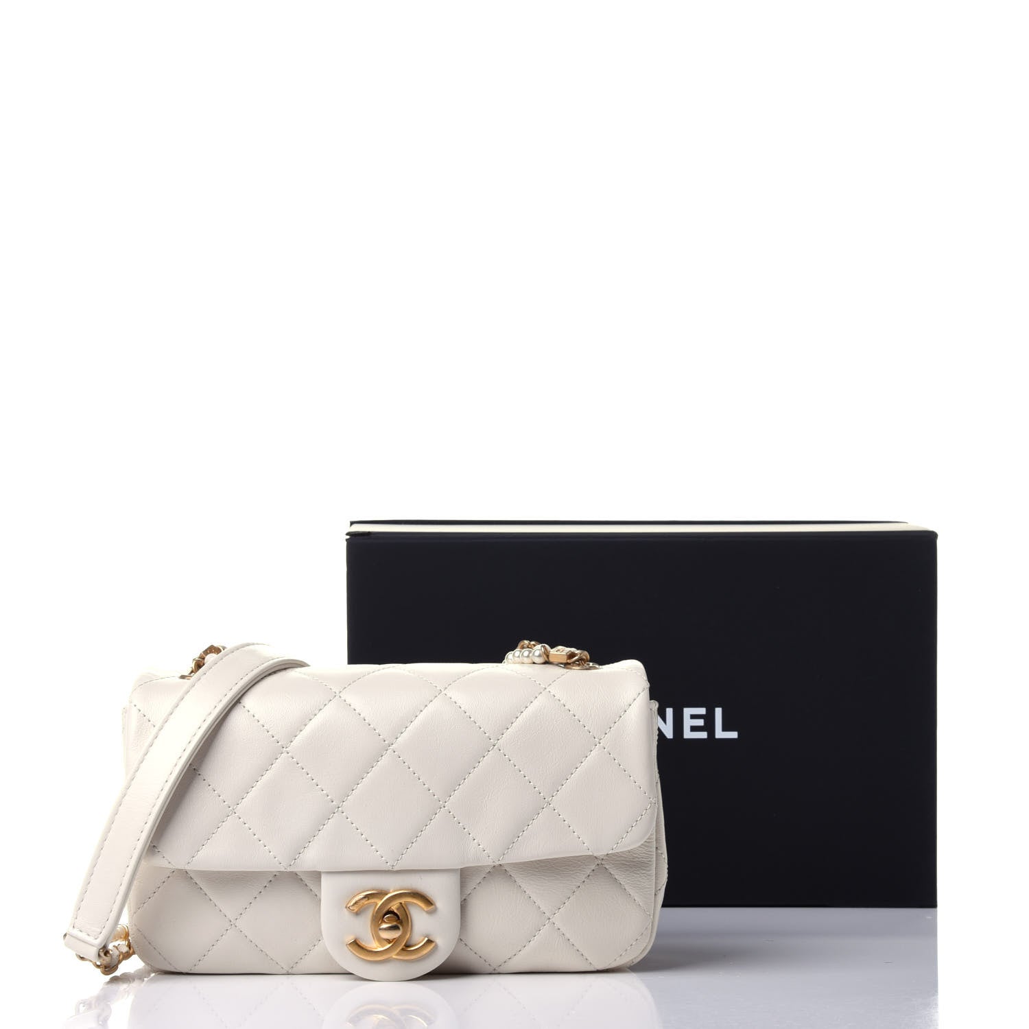 Chanel Calfskin Quilted Crystal Pearls Small Flap Bag White 11 of 11