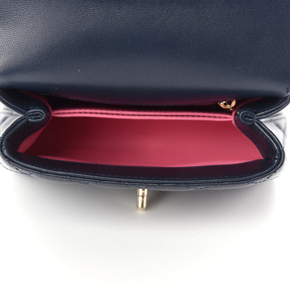 Chanel Goatskin Quilted Extra Mini Rainbow Coco Handle Flap Navy Blue 5 of 13
