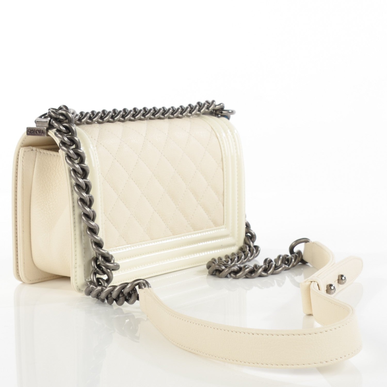 Chanel Goatskin Quilted Patent Small Duo Boy Flap White 3 of 8