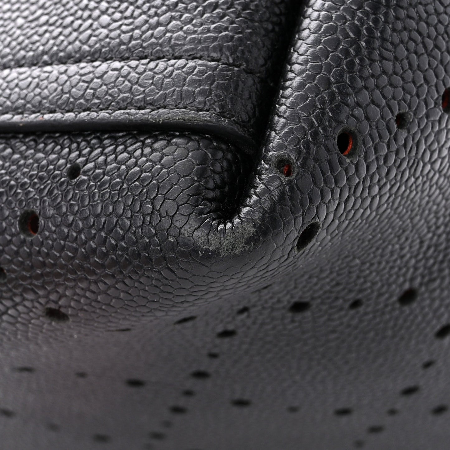 Perforated Grained Calfskin Small Shopping Tote Black