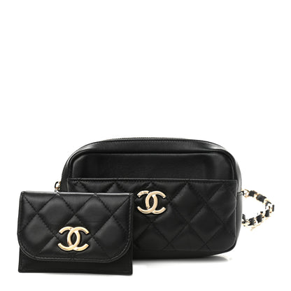 Chanel Lambskin Quilted Waist Bag With Pouch Black 2 of 12