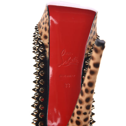 Christian Louboutin Veau Velours Calf Hair Leopard Lady Peep Spikes 150 Pumps 38 Black Bronze 6 of 8