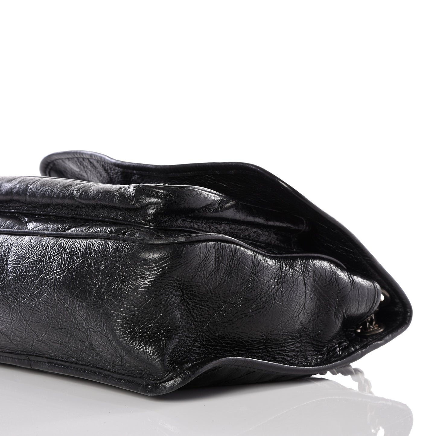 Crinkled Calfskin Matelasse Monogram Medium Niki Chain Satchel Black