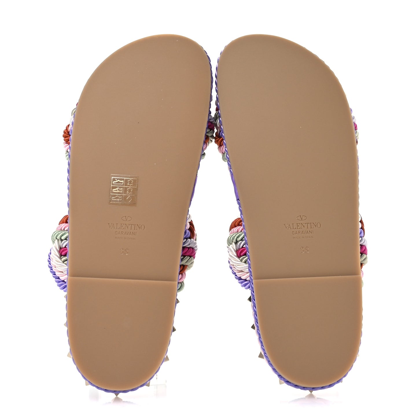 Silk Cord Rockstud Slide Sandals 38 Morning
