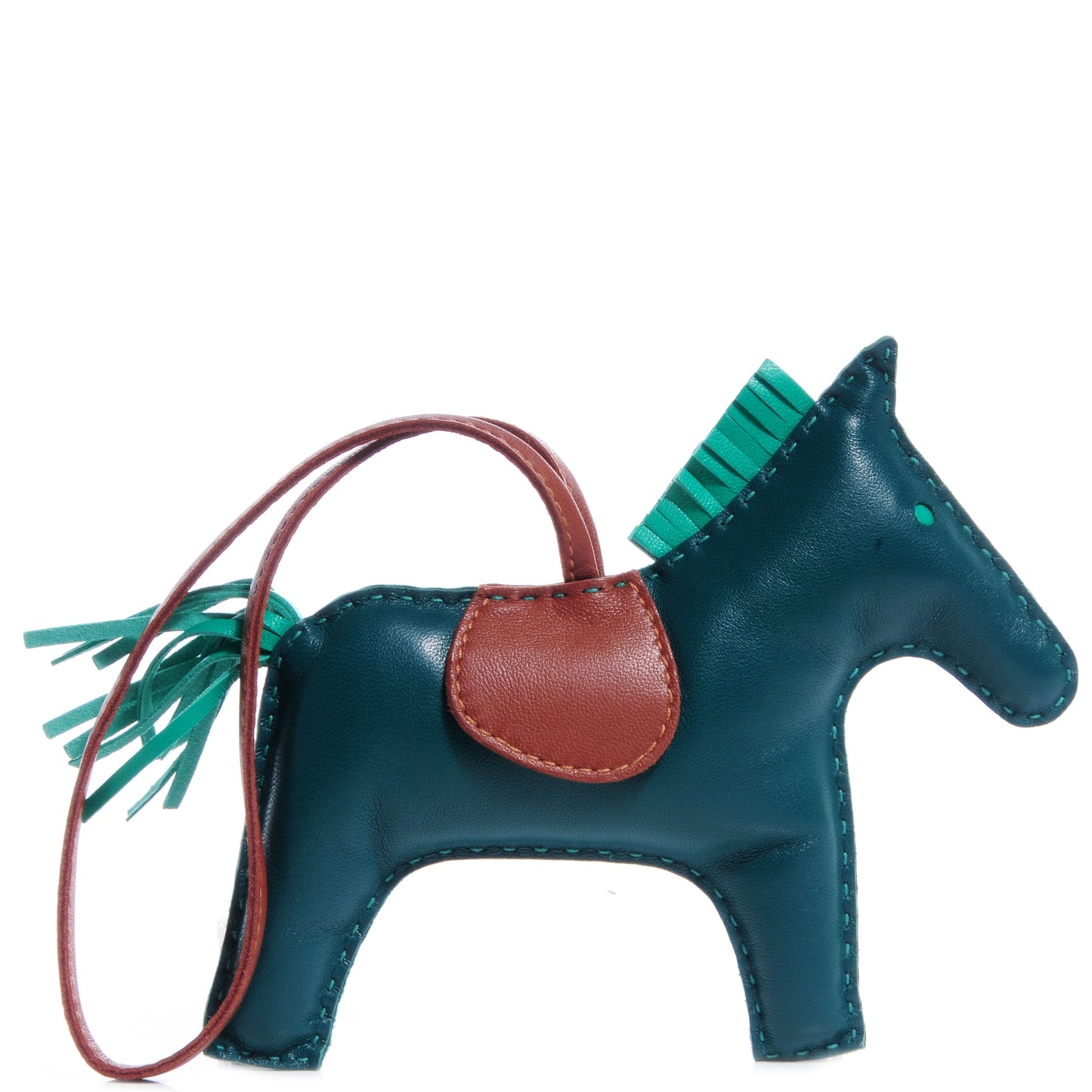 Milo Lambskin Grigri Rodeo Horse Bag Charm MM Malachite Menthe Fauve