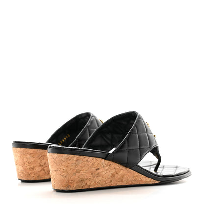 Chanel Shiny Goatskin Cork CC Wedge Sandals 39 Black 4 of 9