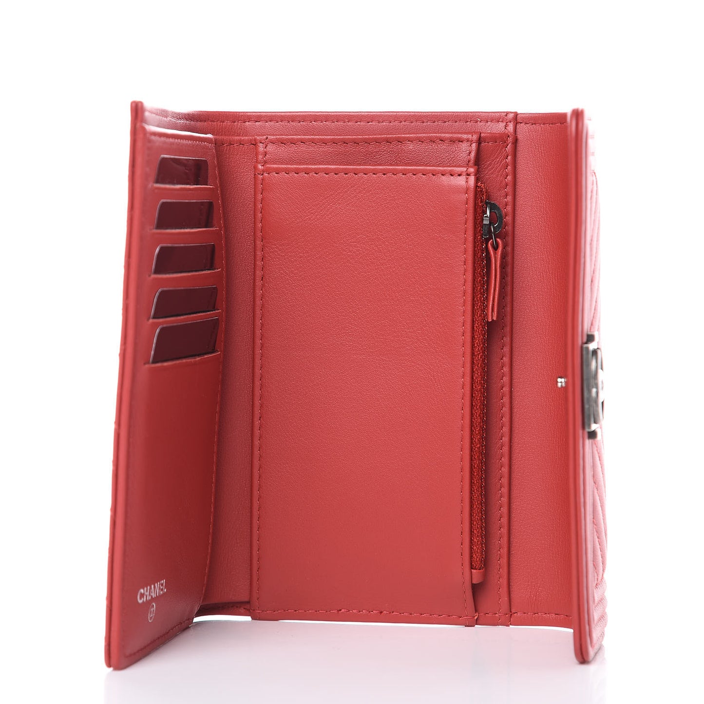 Lambskin Chevron Quilted Boy Flap Wallet Red