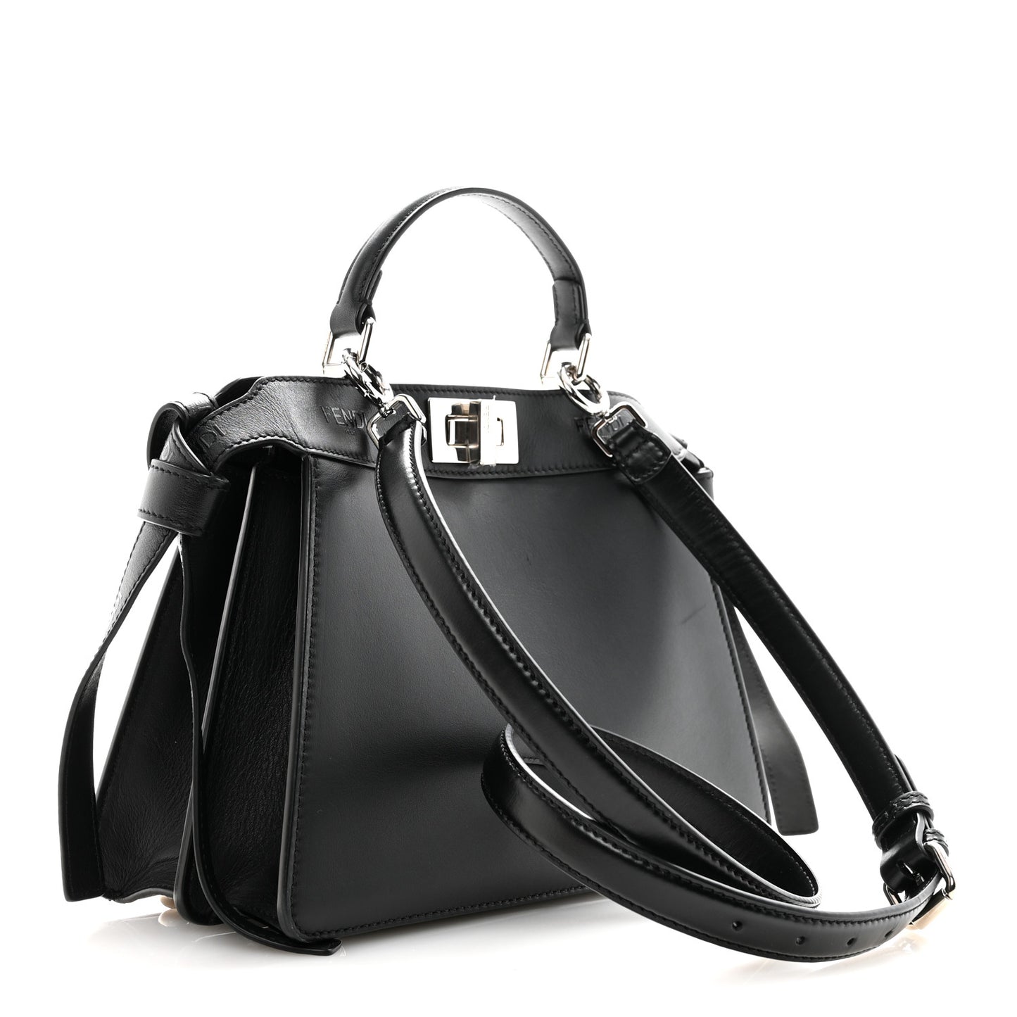 Vitello Seta Shiny Nappa Logo Embossed Laces Small Peekaboo I SEE U Satchel Black