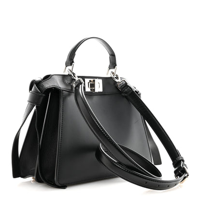 Fendi Vitello Seta Shiny Nappa Logo Embossed Laces Small Peekaboo I SEE U Satchel Black 3 of 13