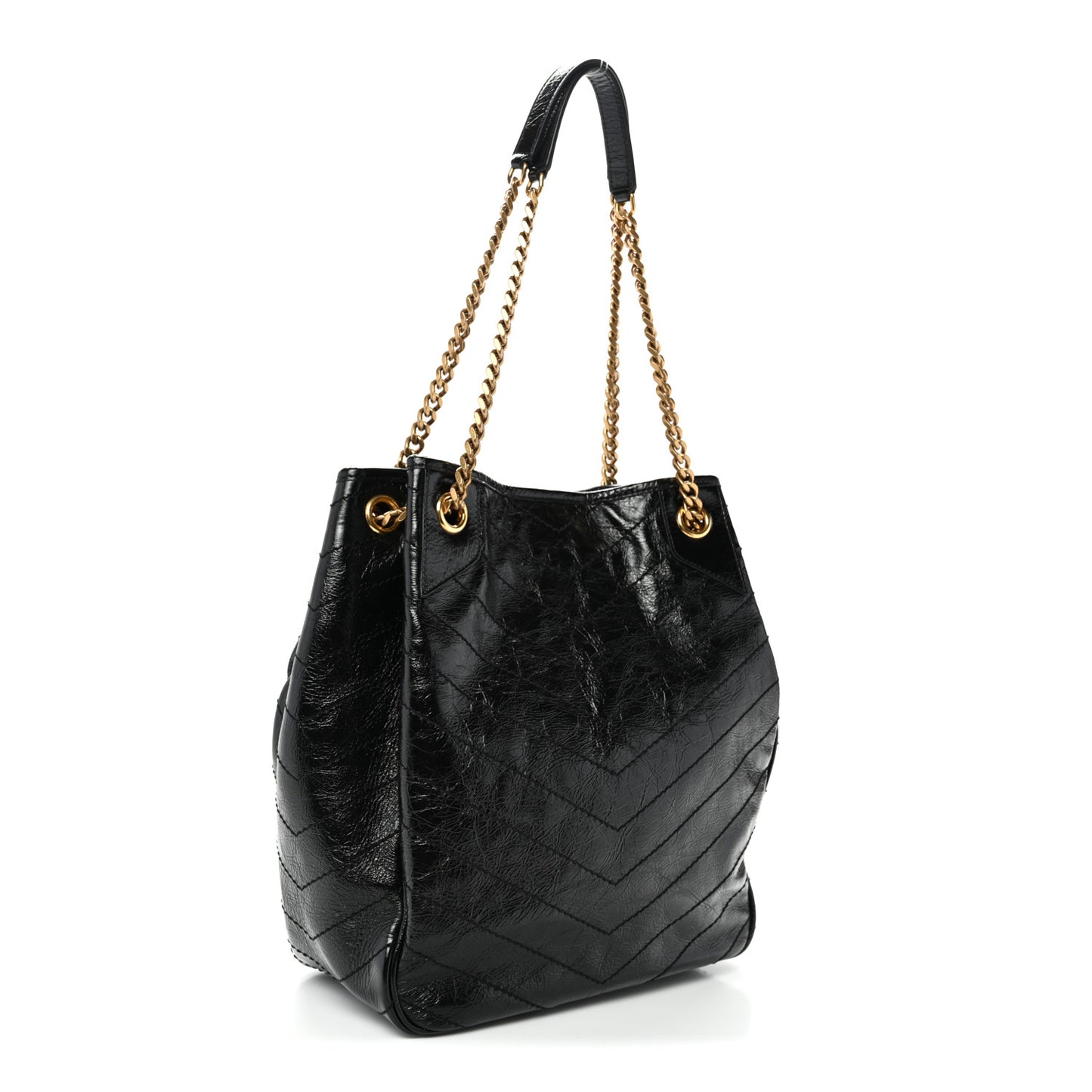 Crinkled Calfskin Matelasse Monogram Small Niki Tote Black