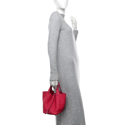 Hermes Taurillon Clemence Monochrome Picotin Lock 18 PM Rose Mexico 2 of 10