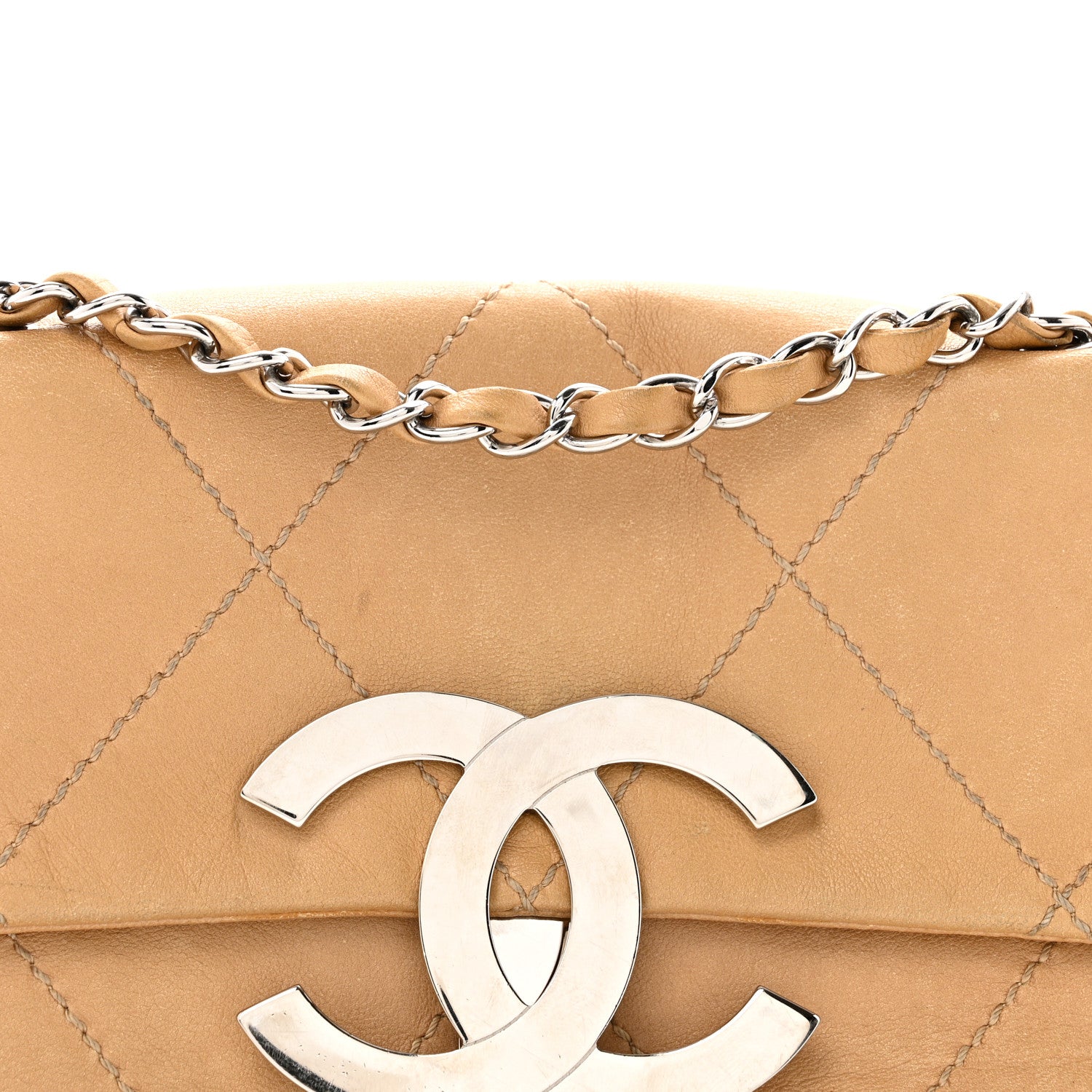 Chanel Lambskin Diamond Stitched CC CC East West Flap Beige 8 of 14