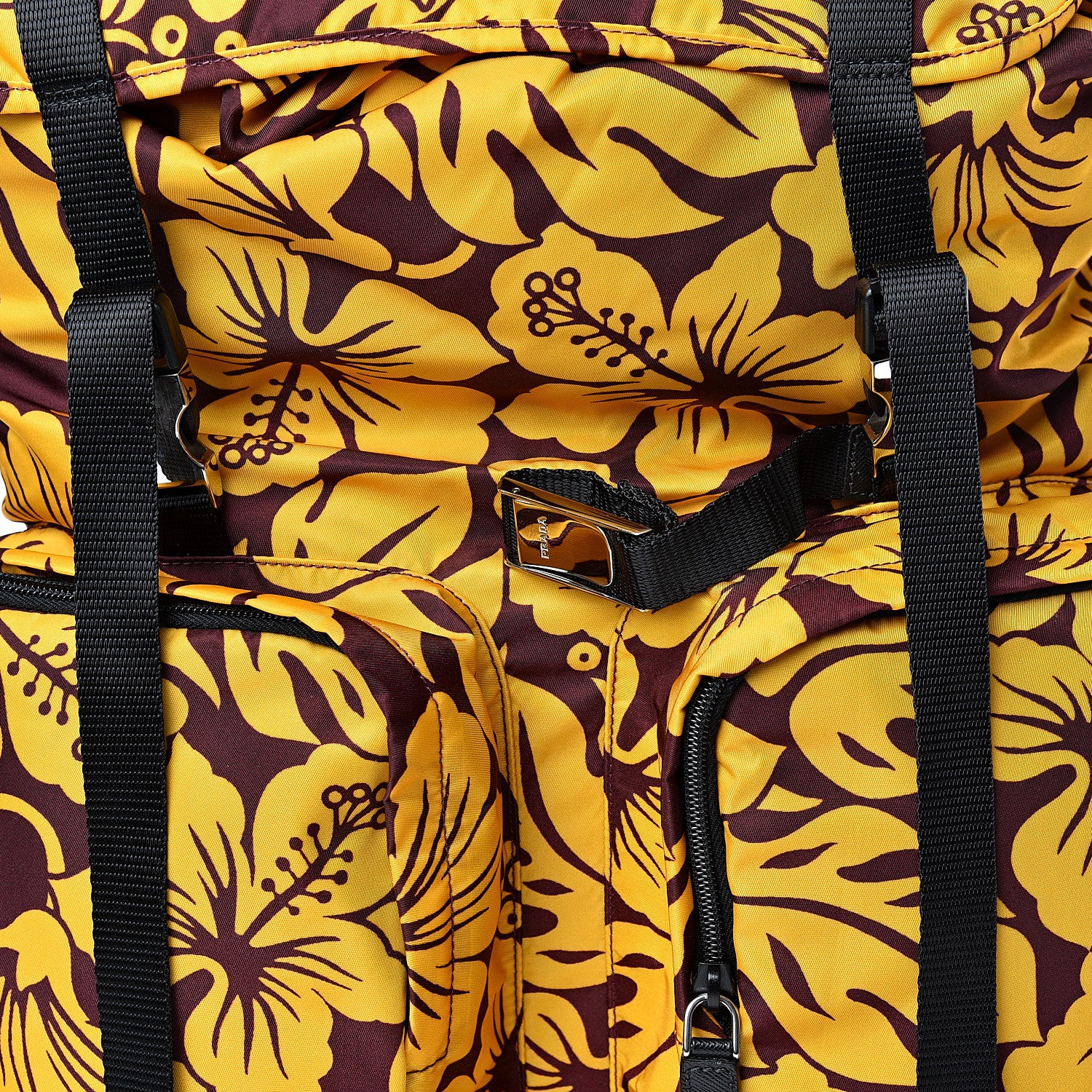 Prada Nylon Hibiscus Print Double Buckle Backpack Zafferano 9 of 12