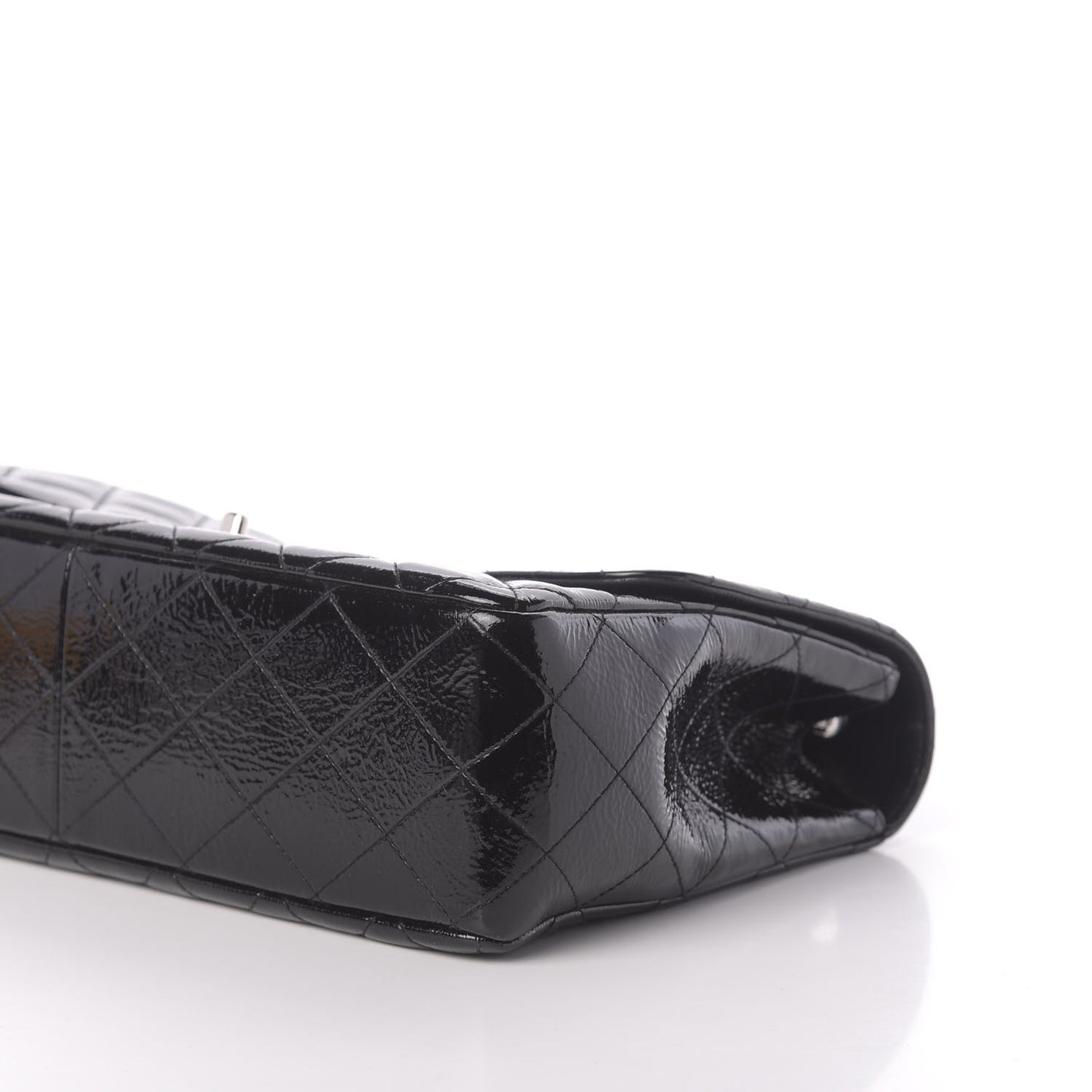 Distressed Patent Quilted Jumbo Single Flap Black