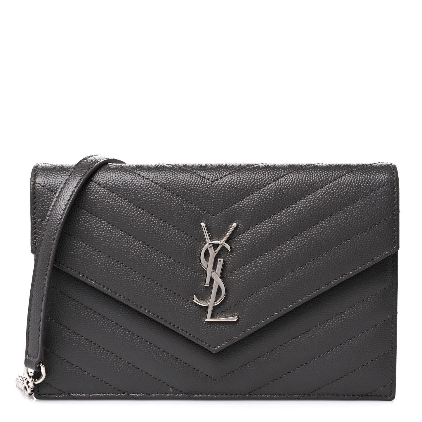 Grain De Poudre Matelasse Chevron Monogram Envelope Chain Wallet Gray