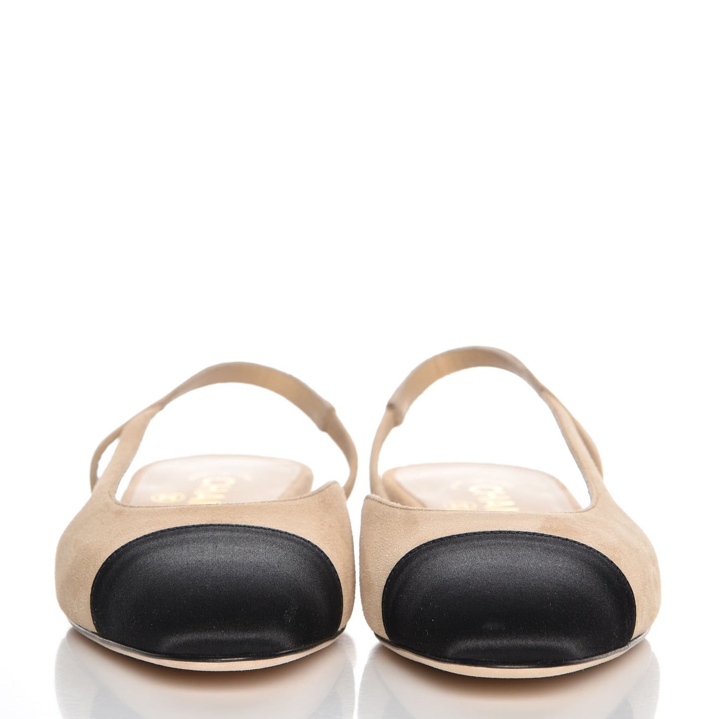 Suede Satin Cap Toe CC Slingback Sandals 35 Beige Black