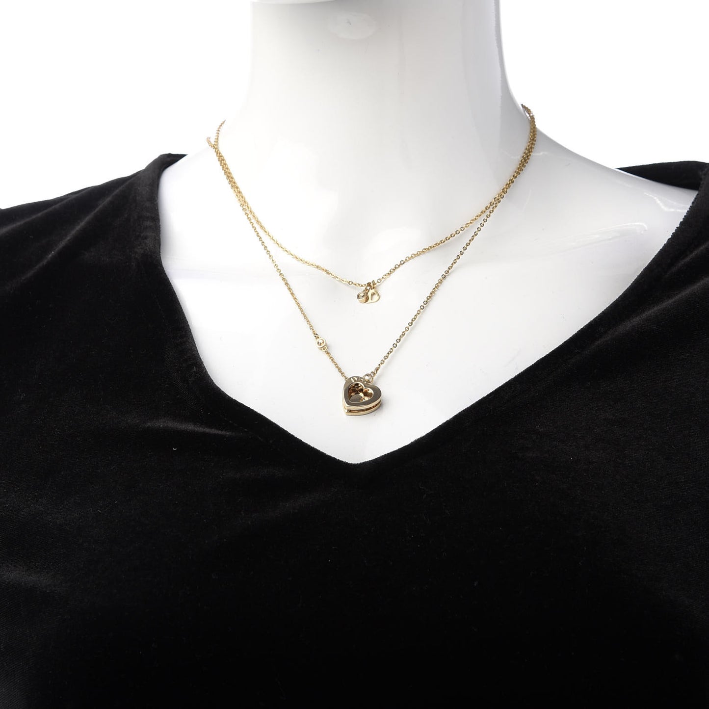Crystal Heart Multi Strand Necklace Gold