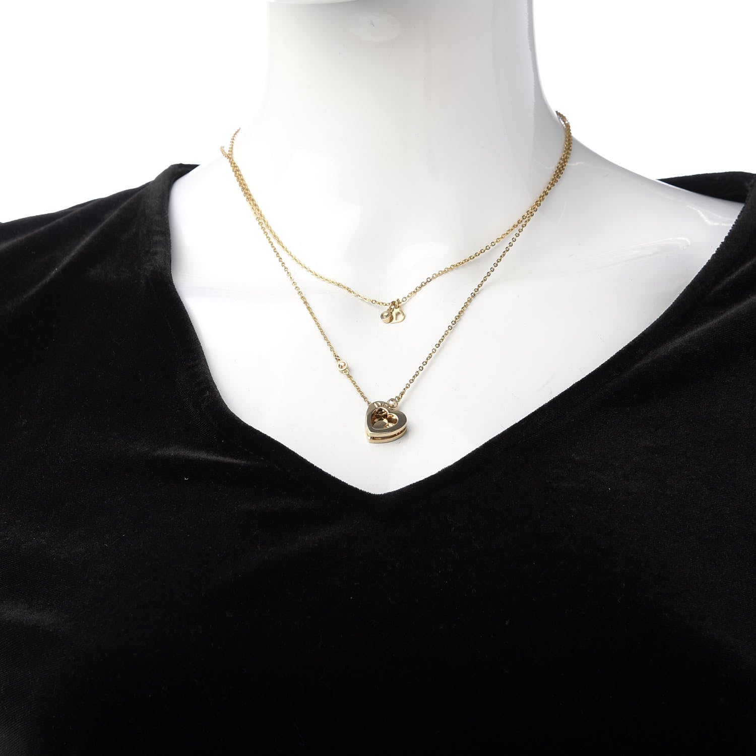 Christian Dior Crystal Heart Multi Strand Necklace Gold 2 of 5