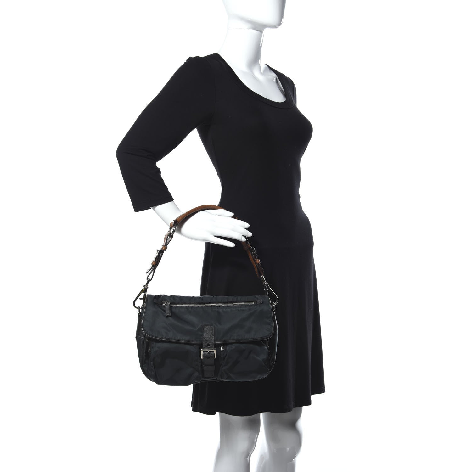 Prada Tessuto Nylon Saffiano Shoulder Bag Dark Green 2 of 18