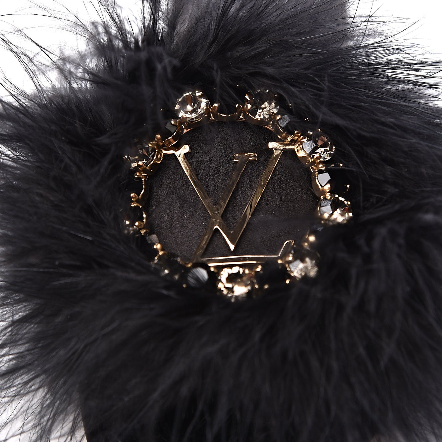 Fur Crystal LV Marilyn Flat Mule 38 Black