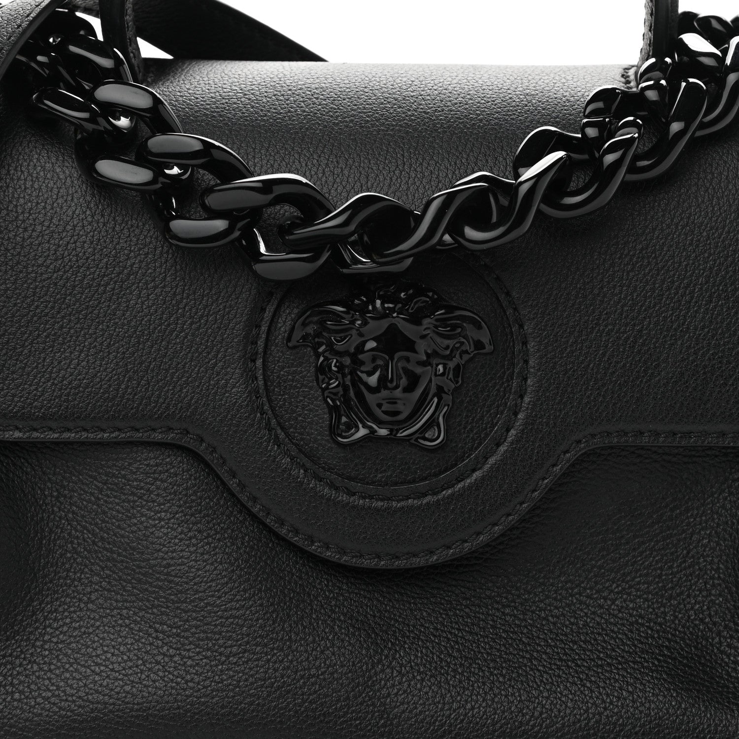 Versace Calfskin Medium La Medusa Top Handle Handbag Black Lilac 8 of 11