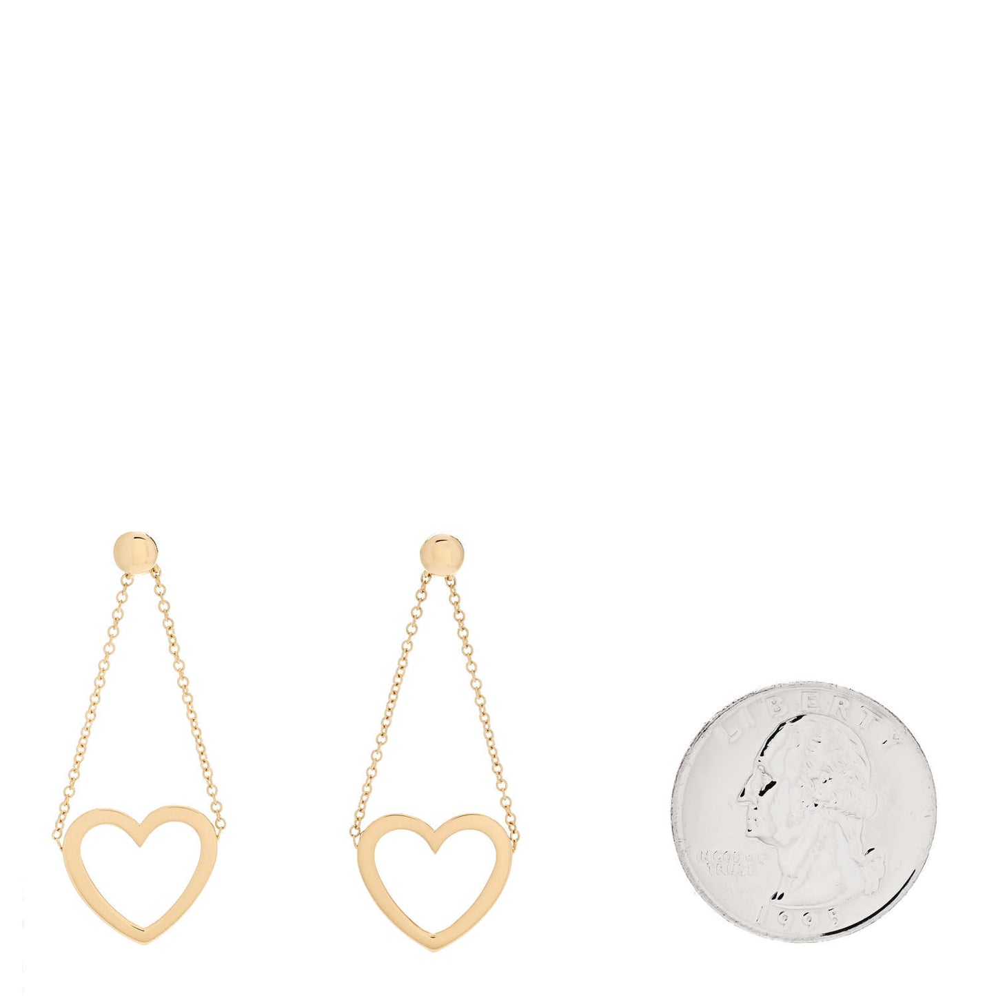 18K Yellow Gold Heart Chain Drop Earrings
