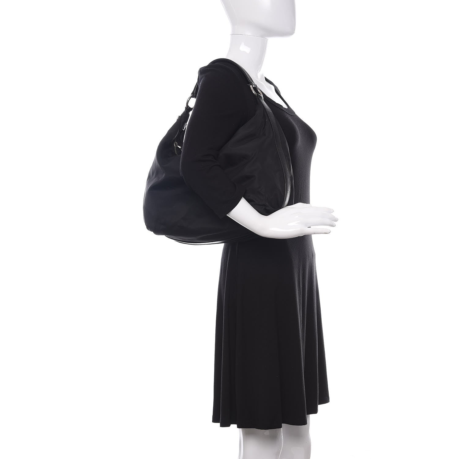 Prada Tessuto Nylon Saffiano Hobo Black 2 of 9