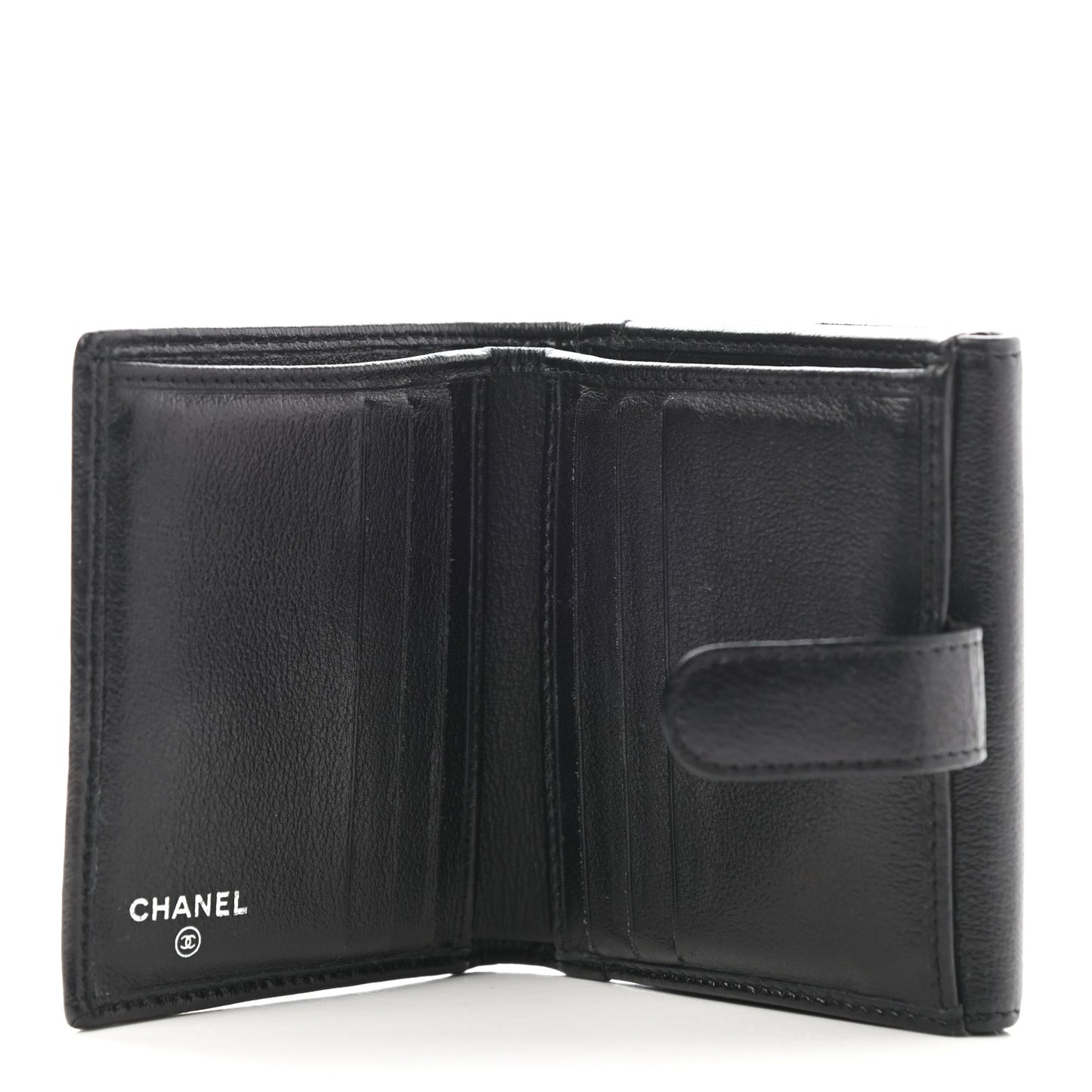 Glazed Goatskin Camellia Embossed French Flap Wallet Black