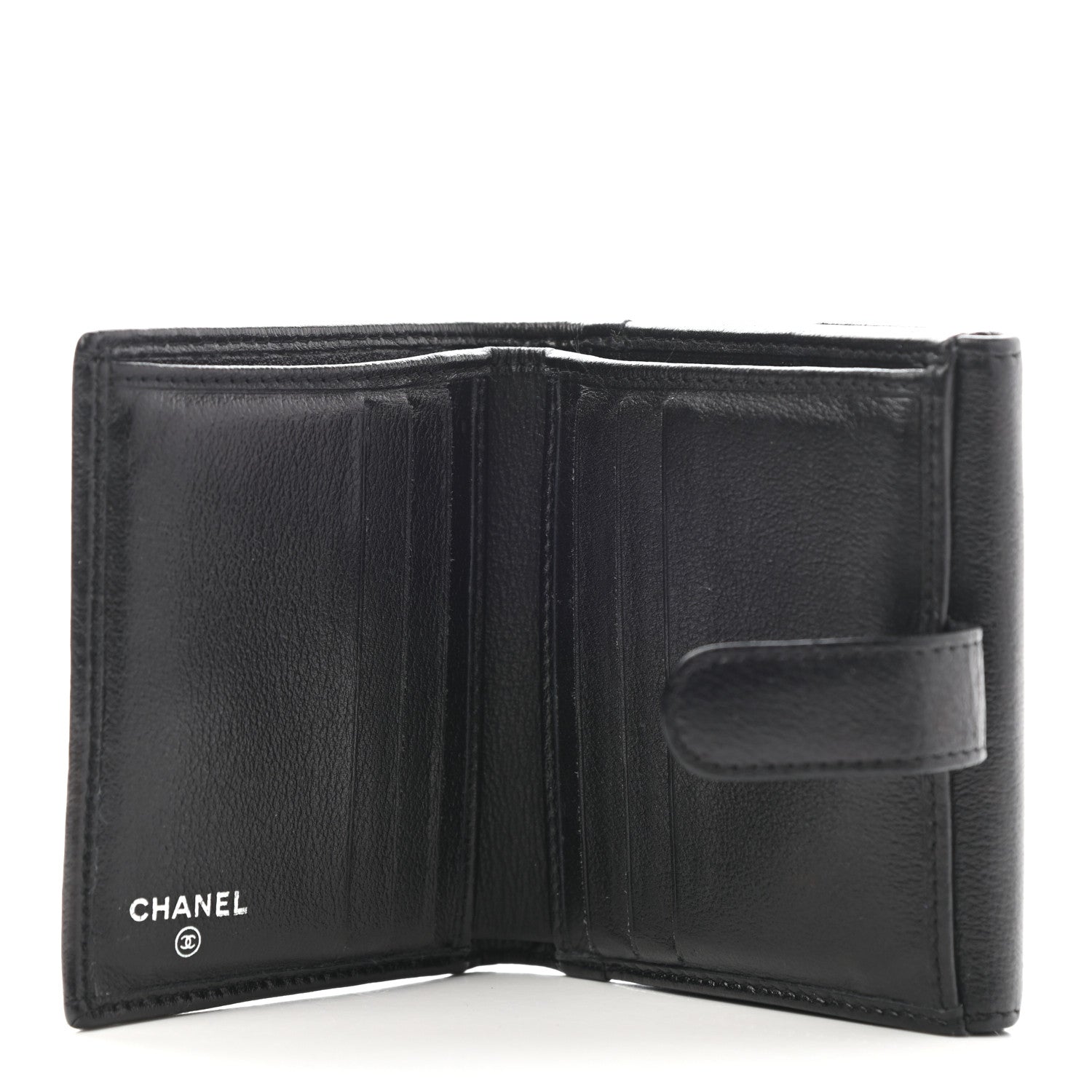 Chanel Glazed Goatskin Camellia Embossed French Flap Wallet Black 5 of 12