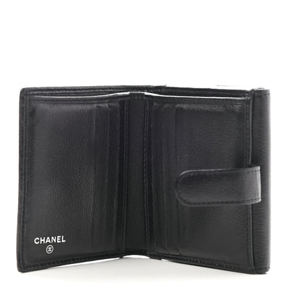 Chanel Glazed Goatskin Camellia Embossed French Flap Wallet Black 5 of 12