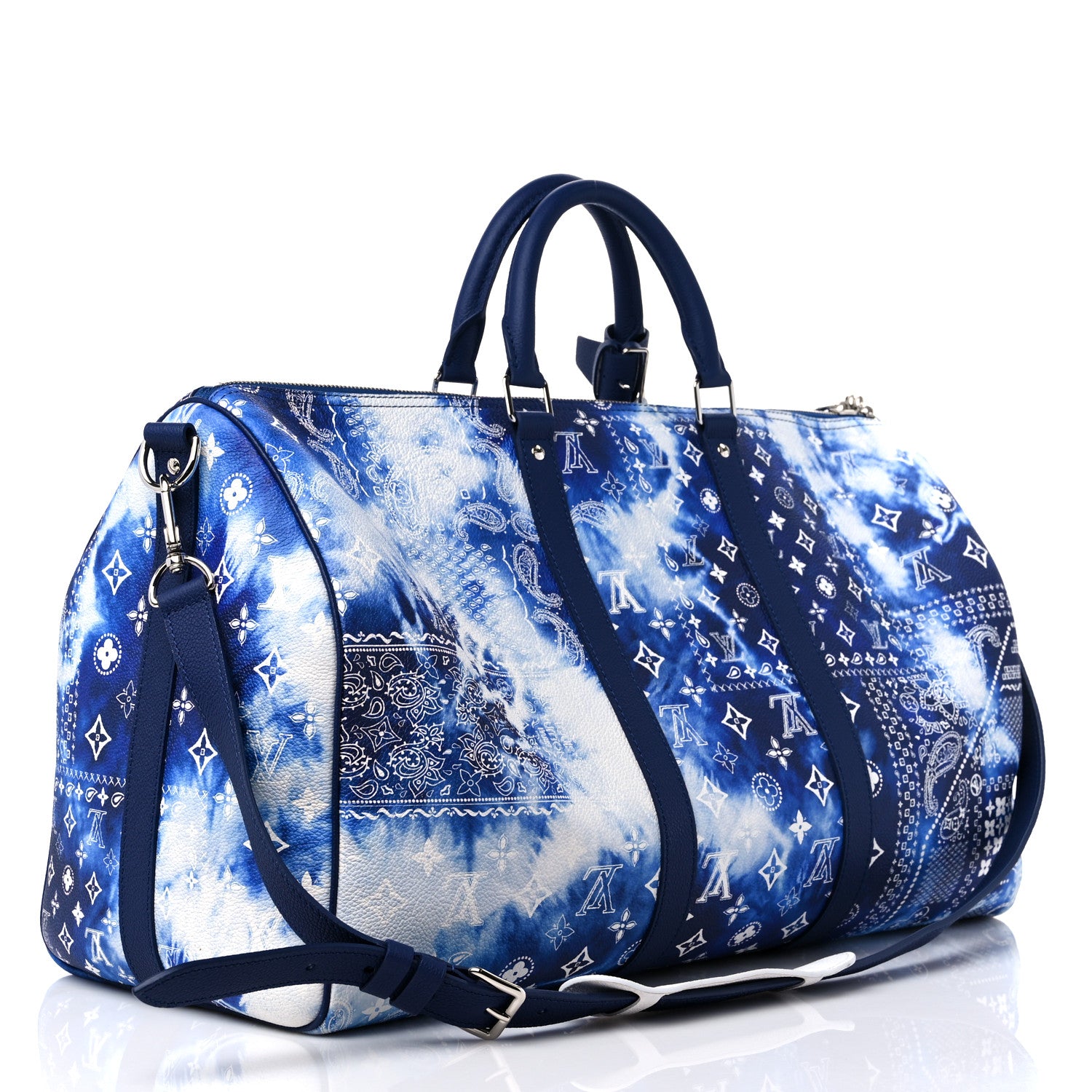 Louis Vuitton Cowhide Monogram Bandana Keepall Bandouliere 50 Blue 3 of 10