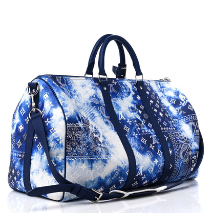 Louis Vuitton Cowhide Monogram Bandana Keepall Bandouliere 50 Blue 3 of 10