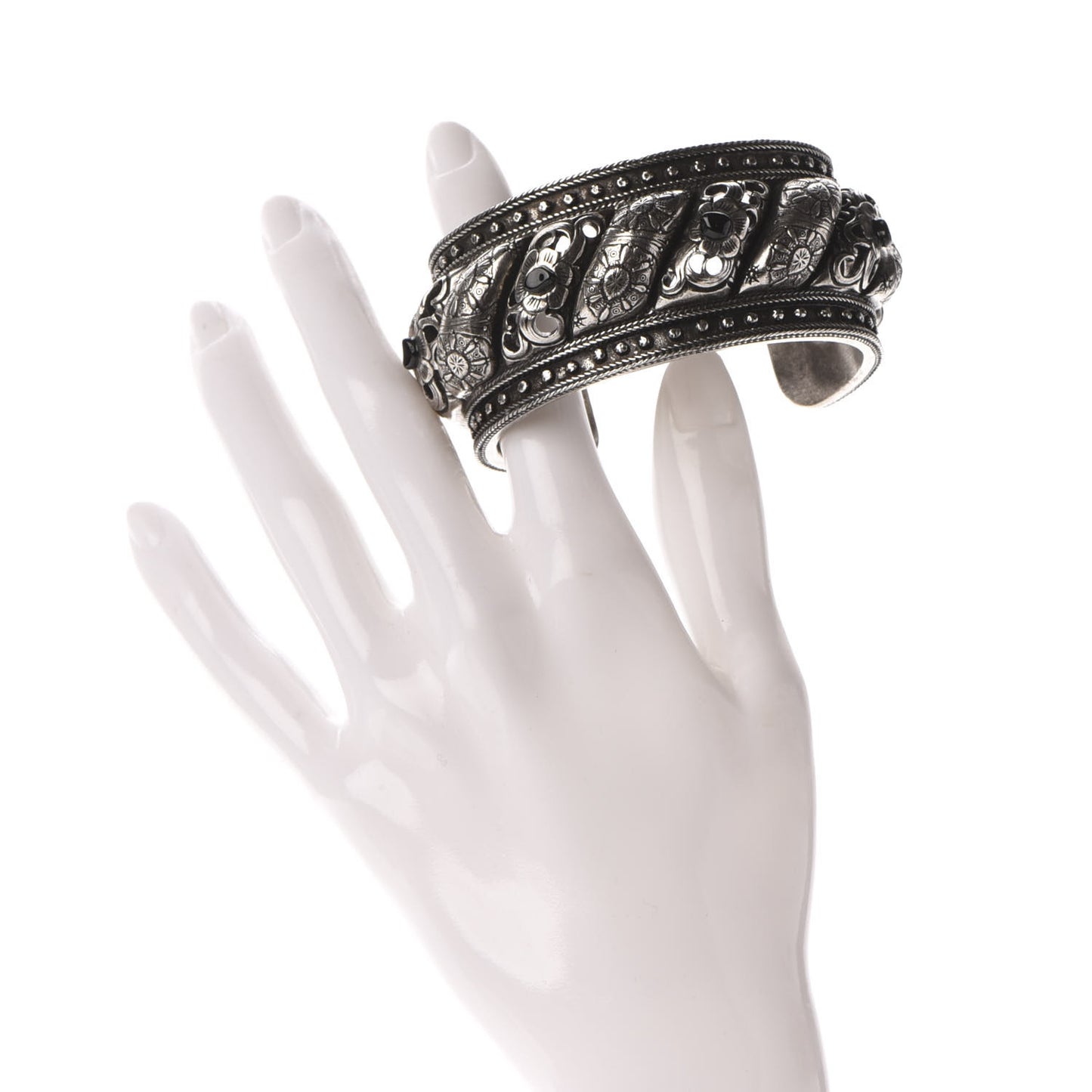 Brass Marrakech Cuff Bracelet Silver Black Agate