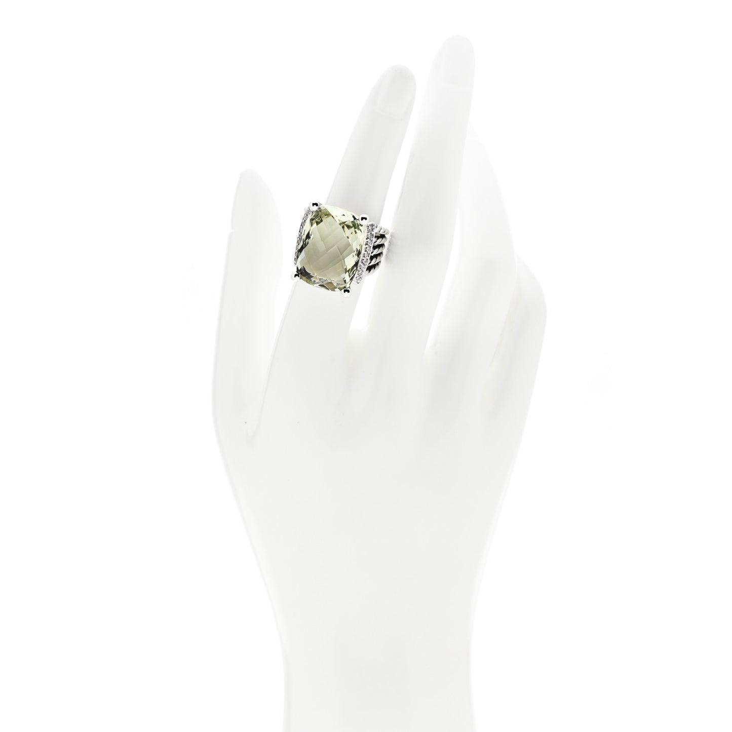 Sterling Silver Diamond Prasiolite 20mm Wheaton Ring 53 6.5